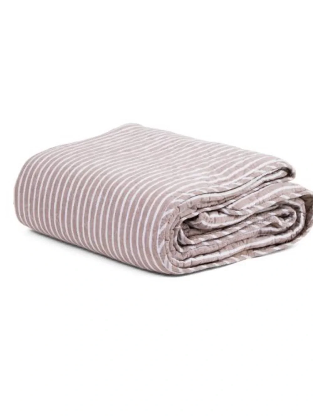 Tahari Home Striped Linen-Cotton Quilt in Taupe and White